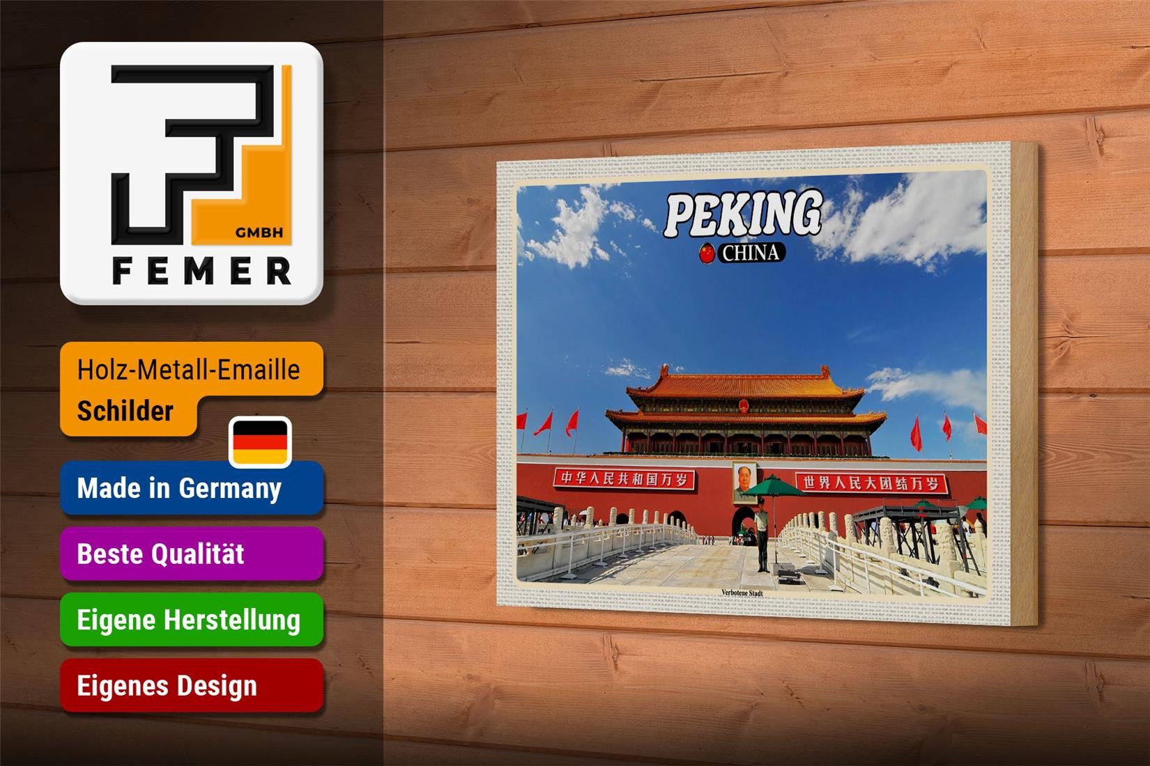 Femer GmbH Holzbild Reise 18x12 cm Peking China Verbotene Stadt, (1 St), Glatte Holzfaserplatte (MDF), vorn beschichtet