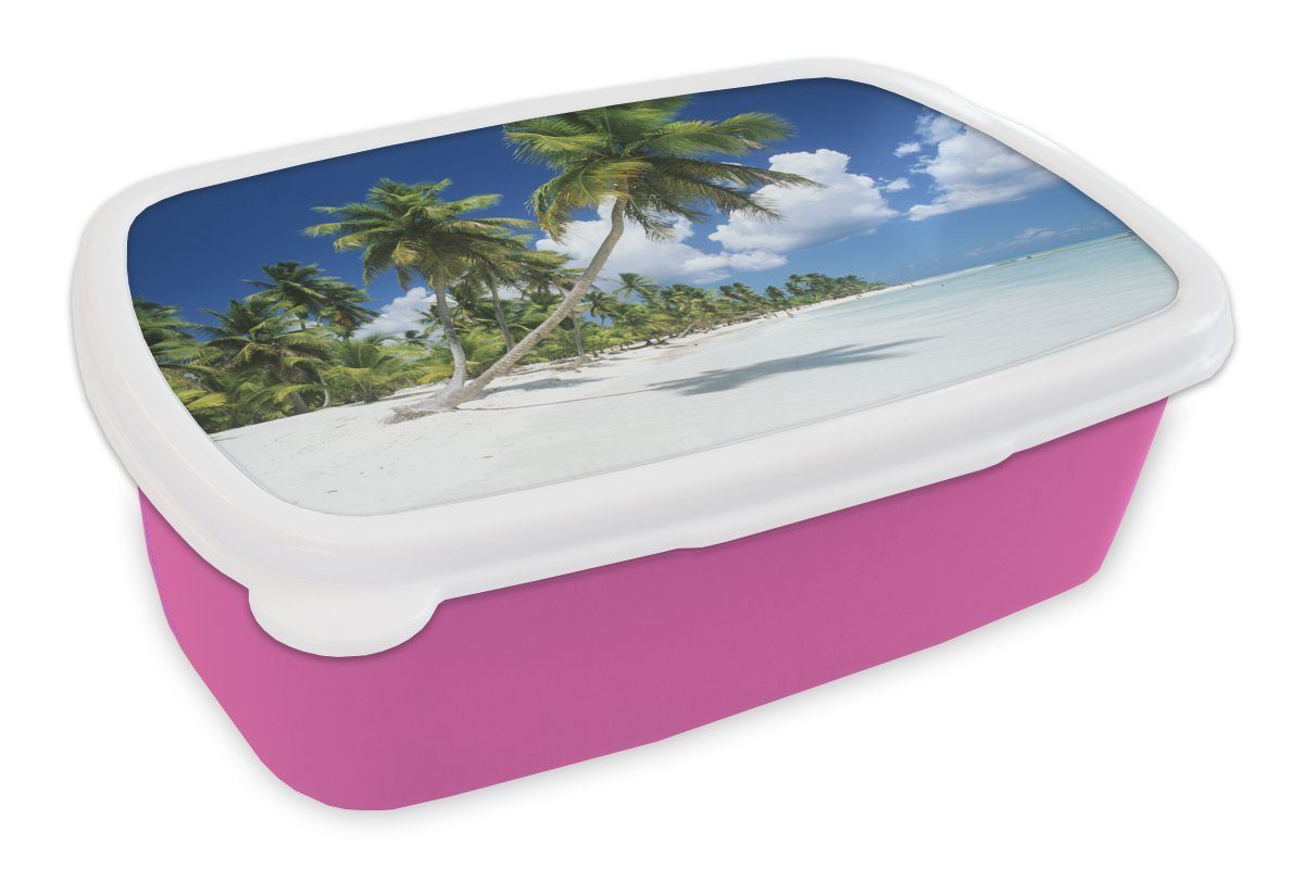 - Brotdose Lunchbox Snackbox, - für Brotbox Mädchen, Kinder, Strand Kunststoff, (2-tlg), rosa Palme Kunststoff Erwachsene, Tropisch, MuchoWow