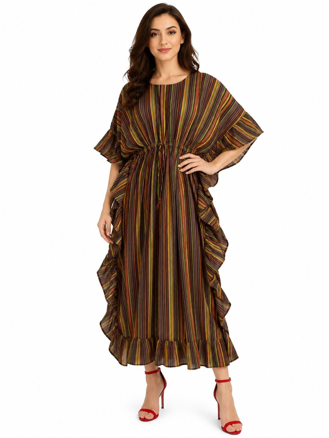 PfauGermany Kaftan Frill Spiral Print Muslin Cotton Kaftan