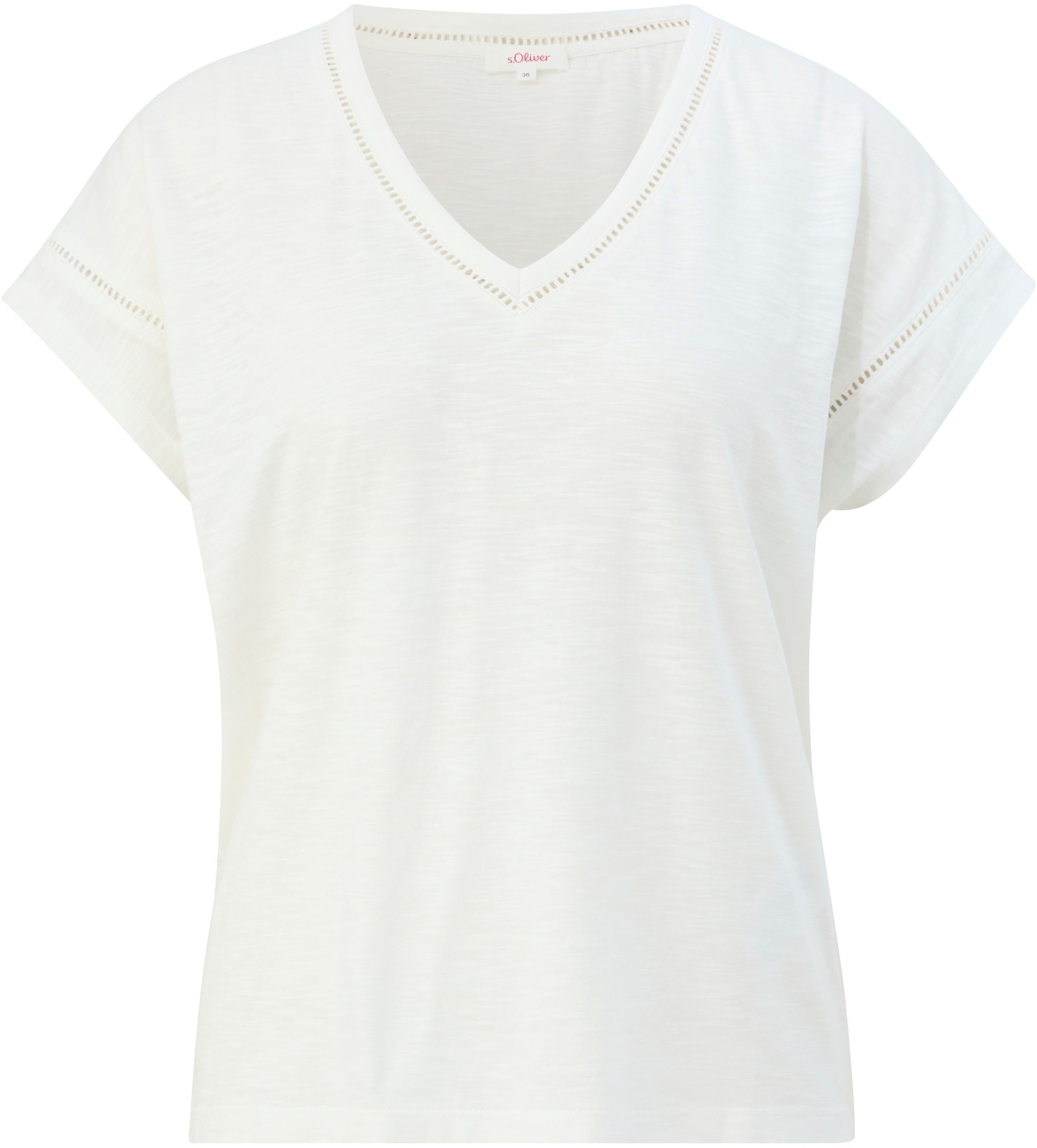 s.Oliver T-Shirt Zierborte white mit