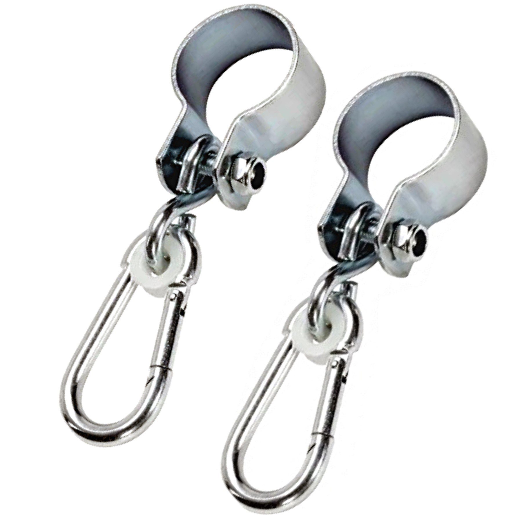 Loggyland Schaukelhaken Schaukelschelle verzinkt rundum für Rundbalken Ø50mm 2er Set, (Spar-Set, 2-St., Manschettenhaken mit Nylonlager), 2 Stück im Set, mit Karabiner und Kunststoffbuchse