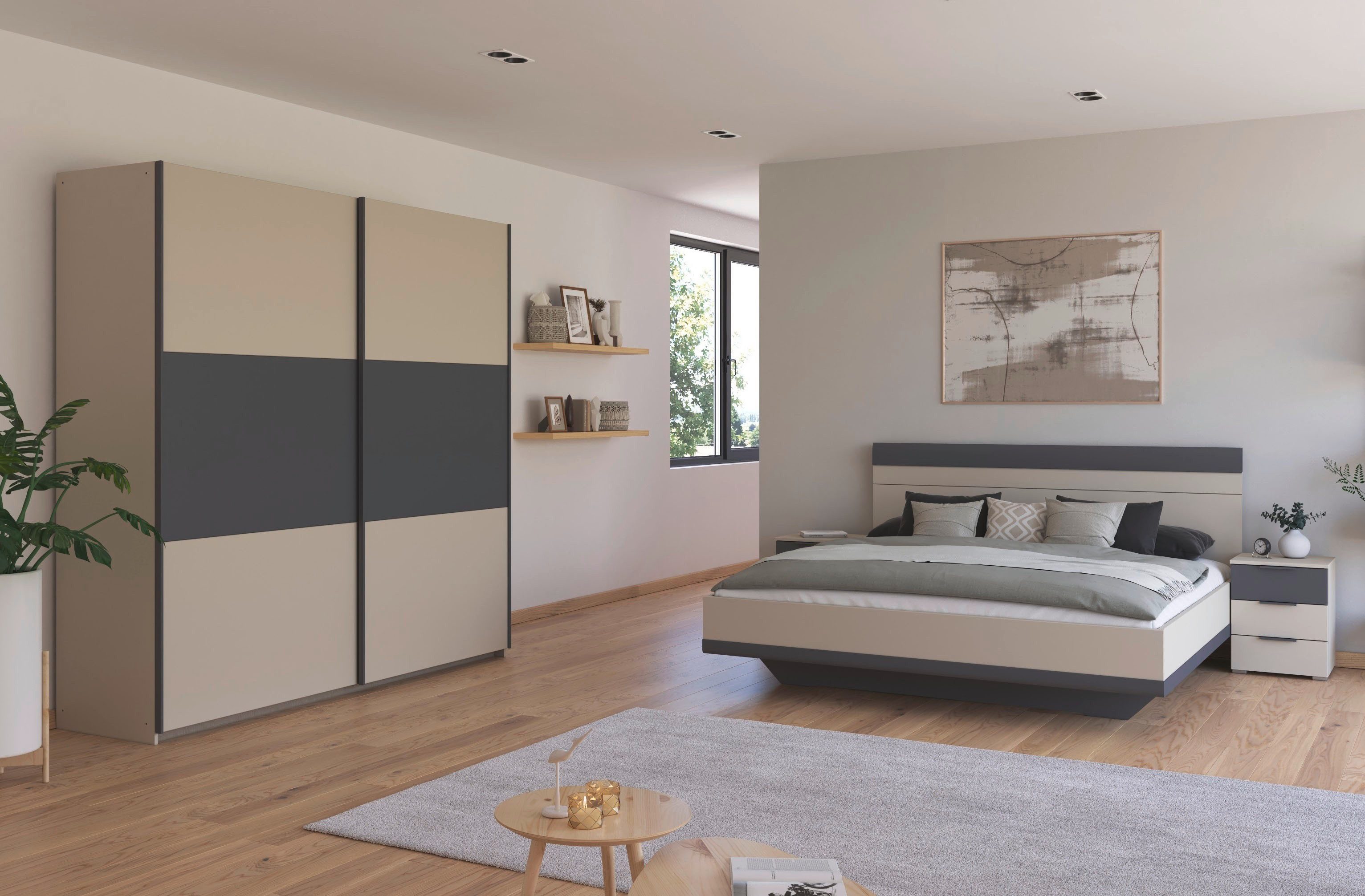 rauch Schlafzimmer-Set Komplettschlafzimmer Schlafzimmer Schlafzimmermöbel SAJO, (Set, 4-tlg., Set: Kleiderschrank mit/ohne Spiegel, Bett in 2 Breiten, 2 Nachttische), optional mit Spiegel am Kleiderschrank MADE IN GERMANY