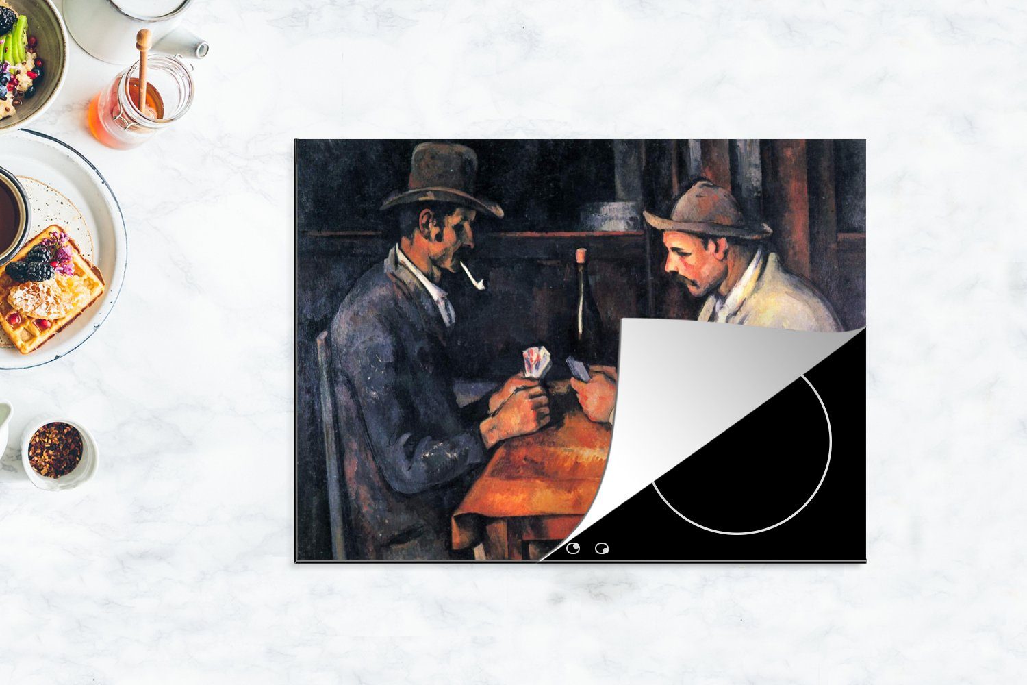 cm, Cézanne, Vinyl, Gemälde Arbeitsfläche Mobile nutzbar, Ceranfeldabdeckung Kartenspieler (1 Herdblende-/Abdeckplatte 70x52 Paul MuchoWow Die von tlg), -
