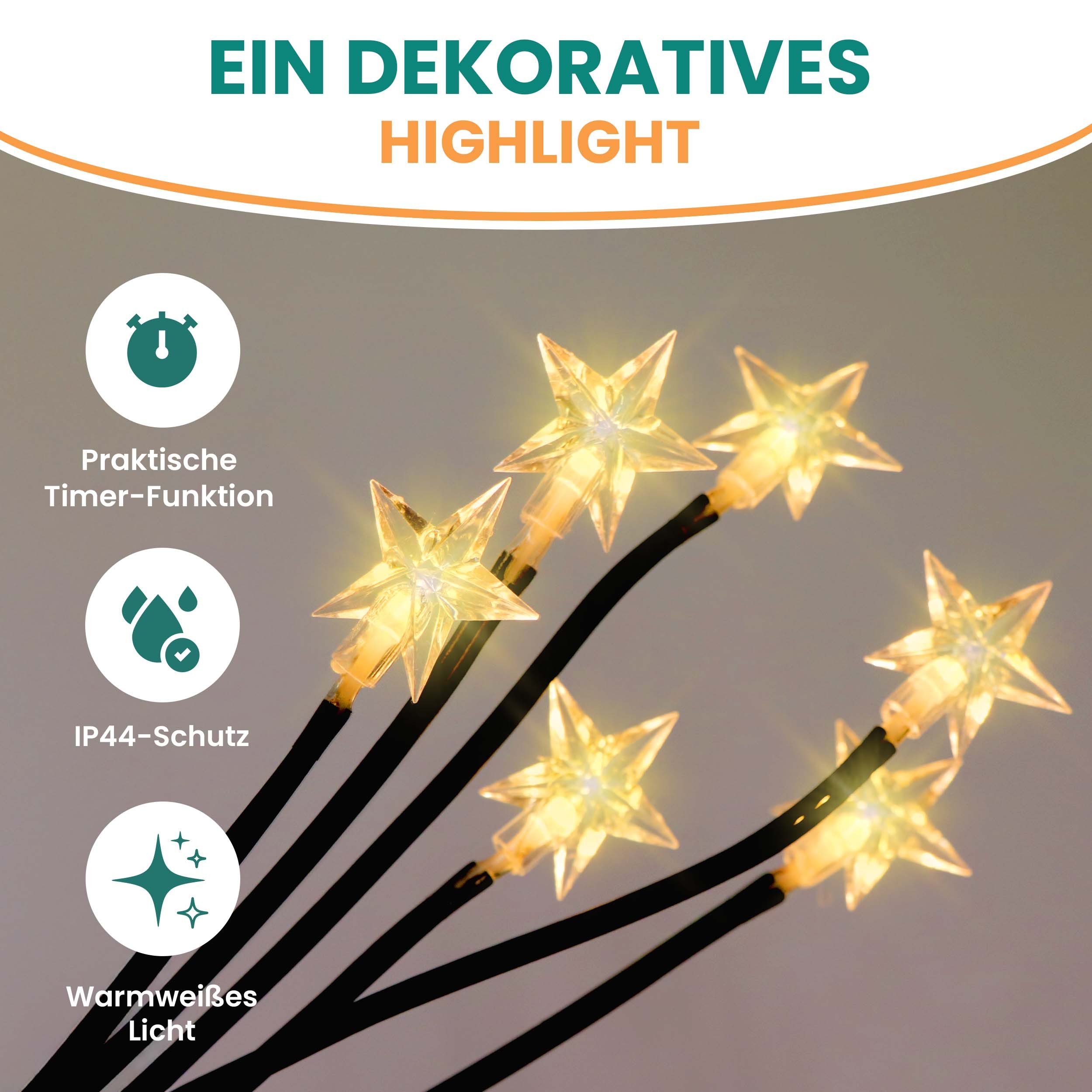Gartenpirat LED Stern 5er Set Leuchtstäben warmweiß mit Erdspießen Innen & Außen