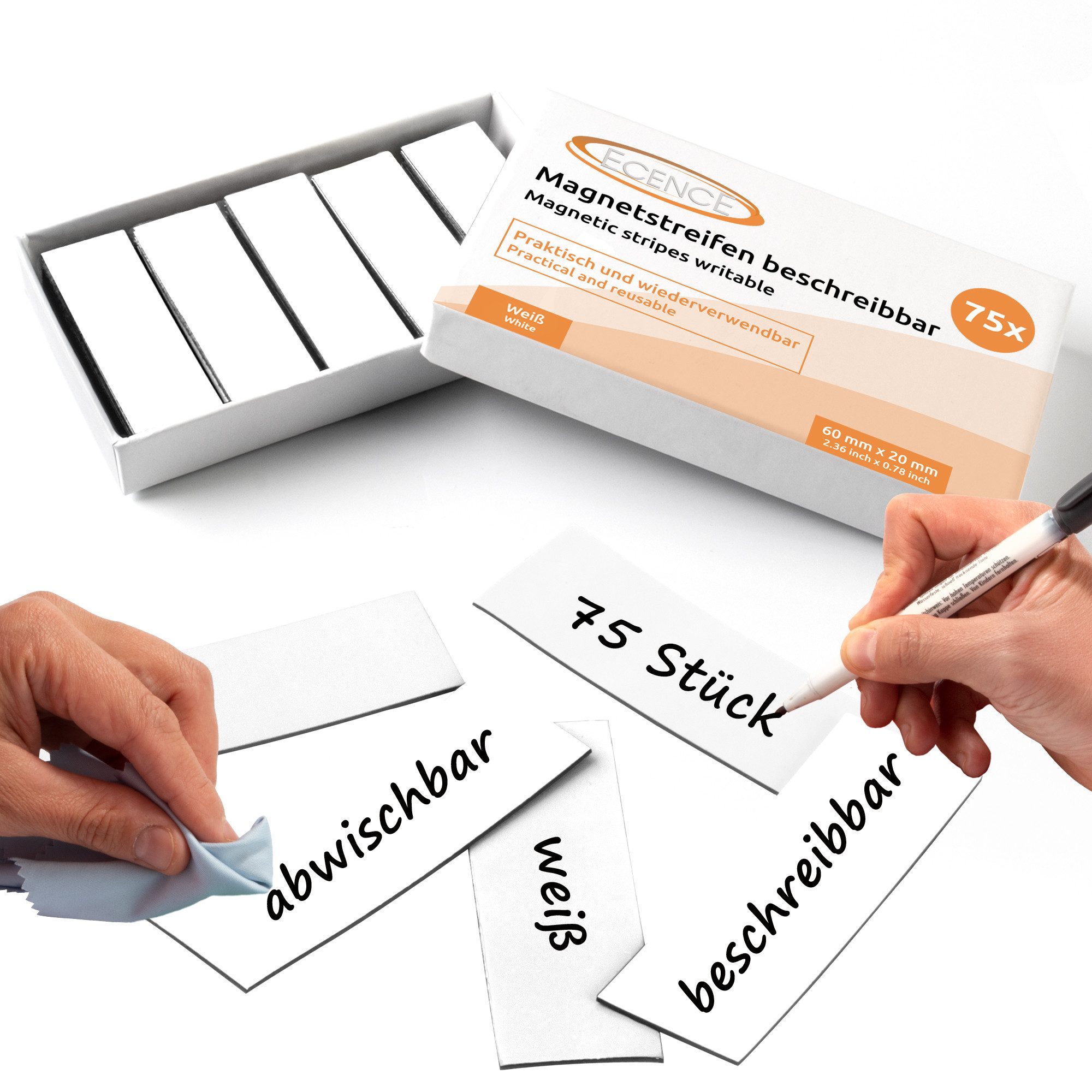ECENCE Magnet 75 Magnetstreifen beschreibbar Ярлыки Магниты (75-St)
