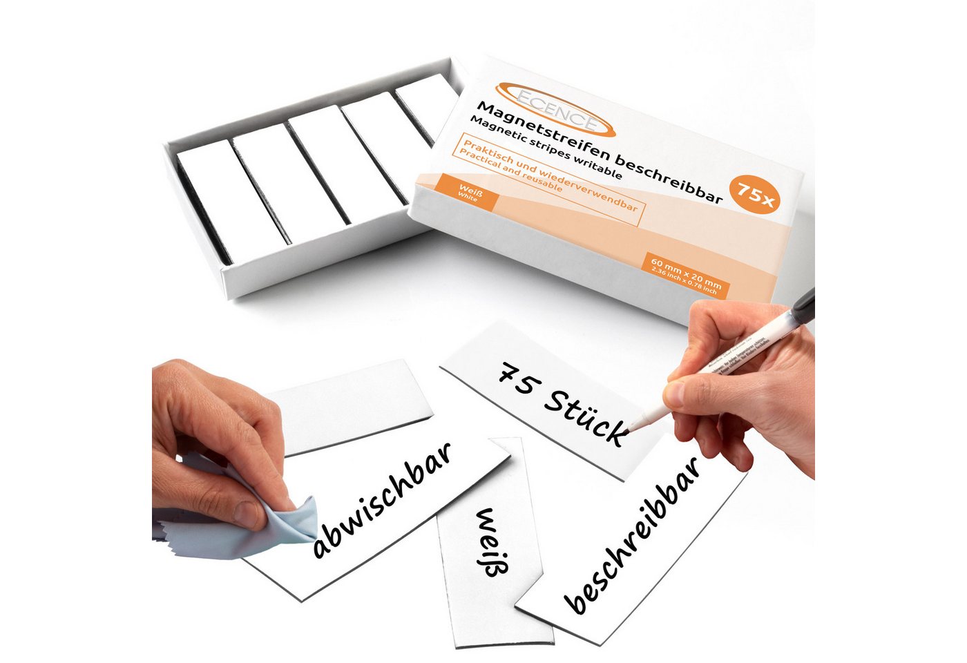 ECENCE Magnet 75 Magnetstreifen beschreibbar Etiketten Magnete (75-St)