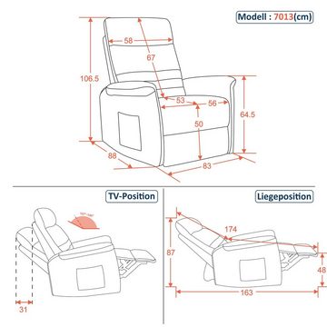 MCombo Relaxsessel M MCombo Massagesessel mit Wärmefunktion manuell 7013, Wippfunktion & Drehfunktion, 270° Drehbar