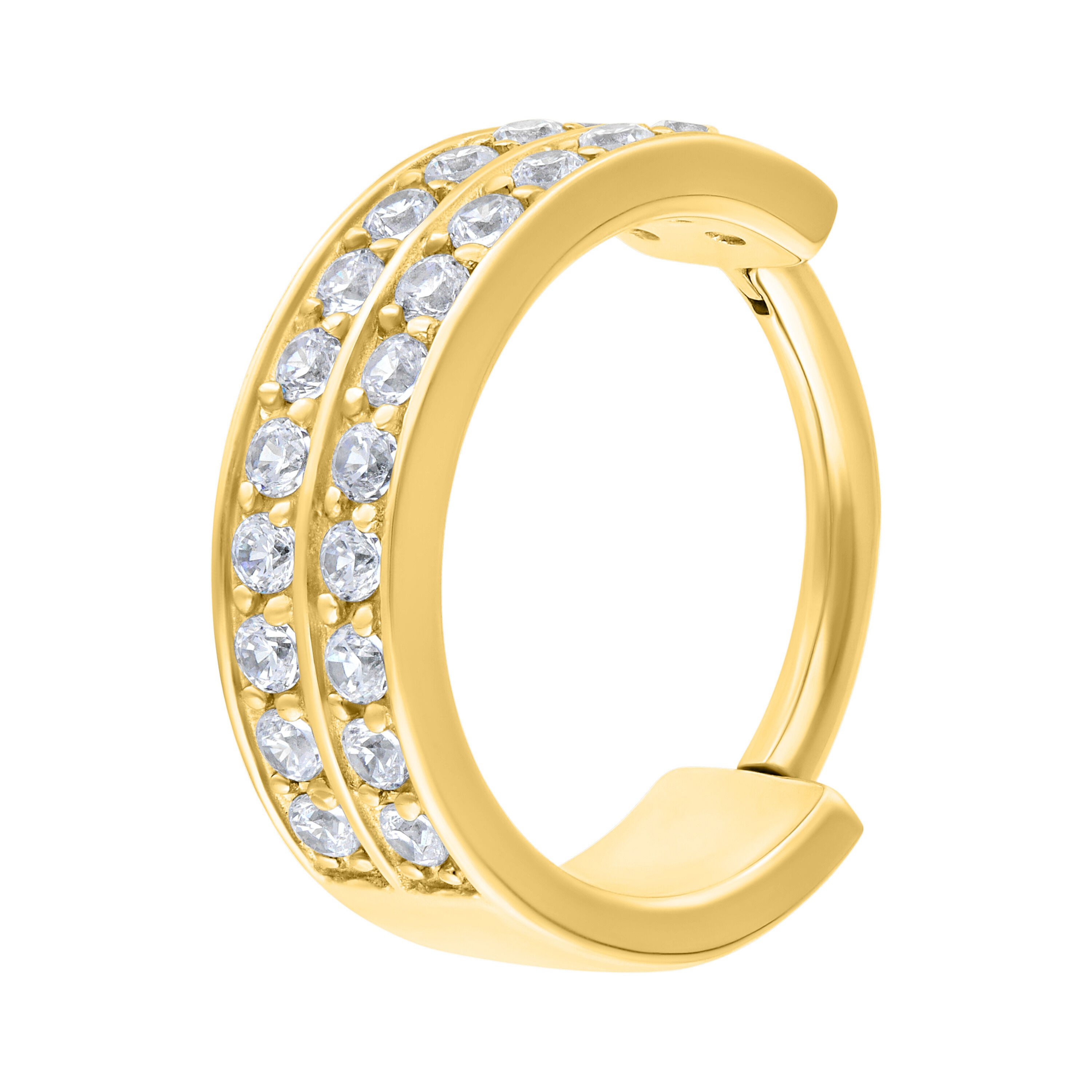 Wildcat Nasenpiercing Double Jewelled Hinged Ring für Ohr, Nase, Lippe, Bauchnabel, 1 Stück, Chirurgenstahl 316L - wasserfest, hautverträglich, Gold-Kristallklar