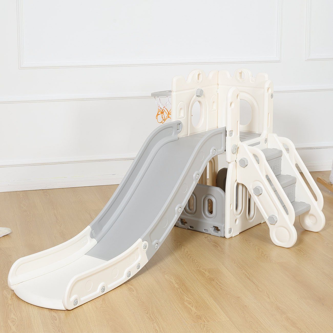 Baby Vivo Indoor-Rutsche Kinderrutsche / Rutsche - Schloss in Grau/Beige