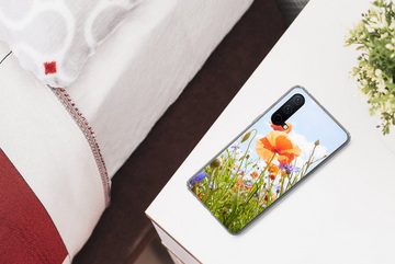 MuchoWow Handyhülle Blumen - Mohn - Frühling - Natur - Rot - Blau, Phone Case, Handyhülle OnePlus Nord CE 5G, Silikon, Schutzhülle