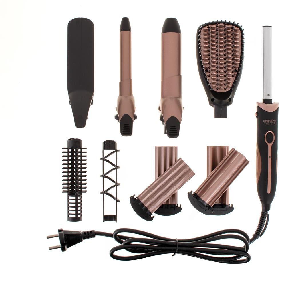 Camry Haarstyling-Set CR 2024 5-in-1 Haarstyling Set, Lockenwickler, Haarglätter, Bürste, abnehmbare Aufsätze, braun