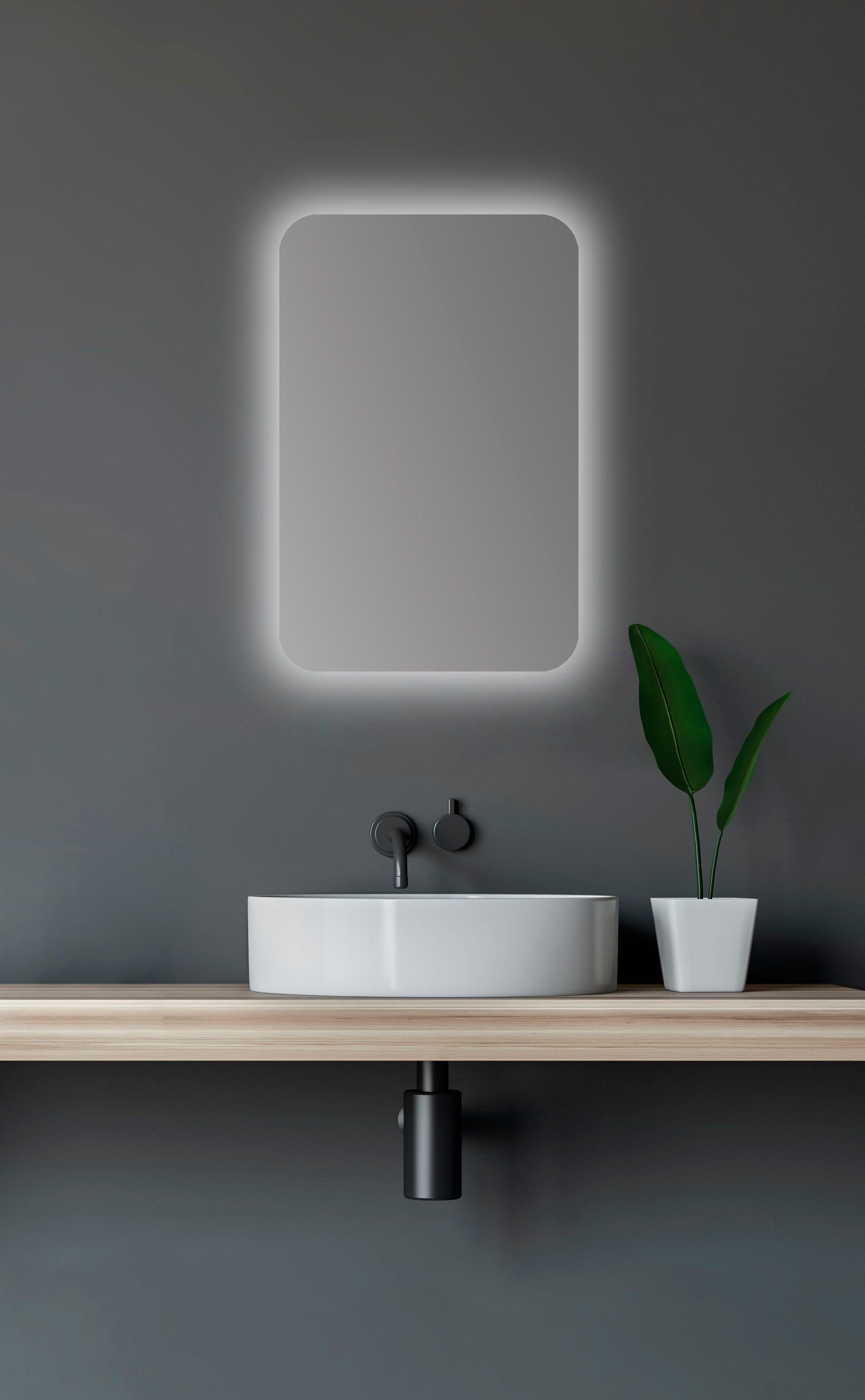Talos Badezimmerspiegelschrank oval, BxH: Echtglas, aus IP24 cm, 40x60 und Alumunium