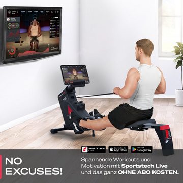 Sportstech Rudergerät RSX500, 16 Programme mit Magnetwiderstand, Leiser Home Trainer klappbar