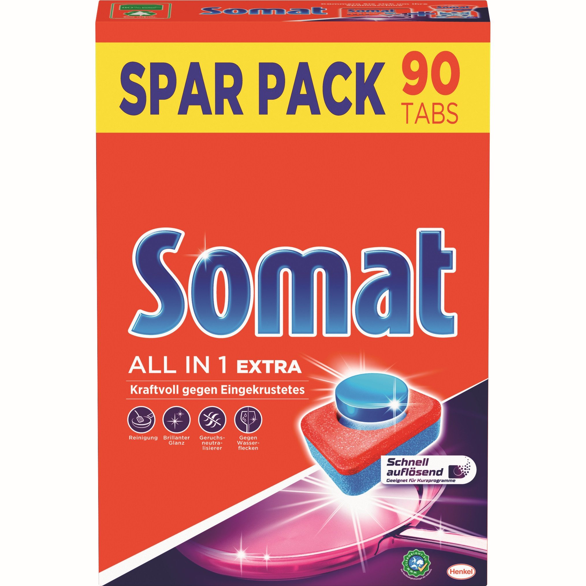 Somat Somat 10 ALL IN 1 EXTRA Geschirrreiniger Multi-Aktiv 90er Big Pack Spülmaschinentabs (90-St. Schonender für das Geschirr, Langzeit-Glasschutz)