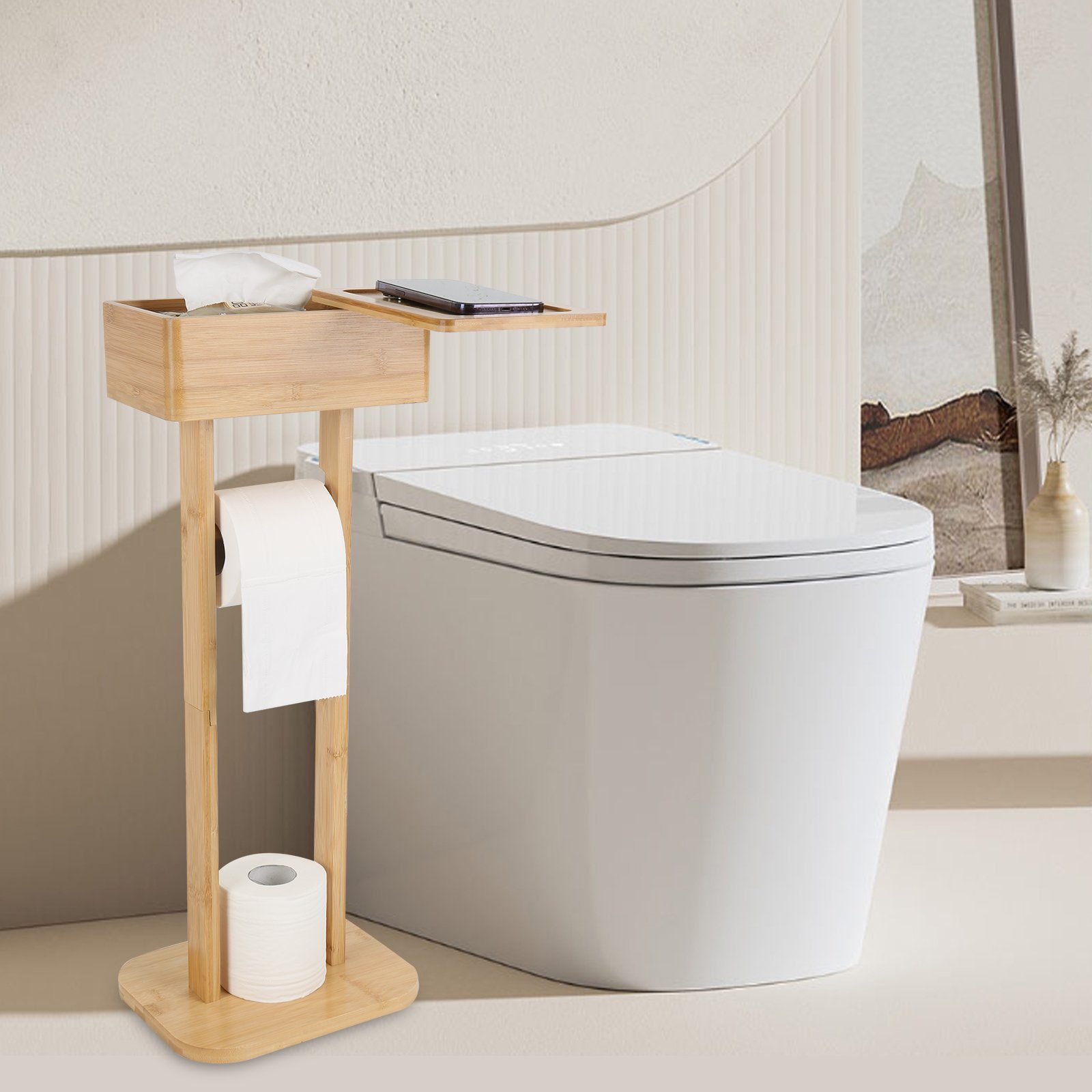 TWSOUL Toilettenpapierhalter WC-Garnitur aus Bambus, klopapierhalter günstig online kaufen