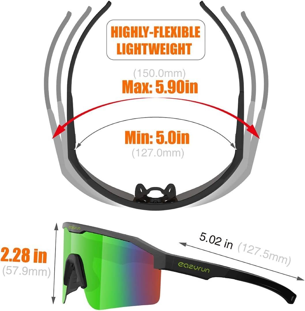 Sportbrille Fahrradbrille für UV-Schutz Laufen, Herren für Damen (Modell: EAZYRUN), EyeAm 400 MTB & F24F-BK-GR Outdoor, & Sport,