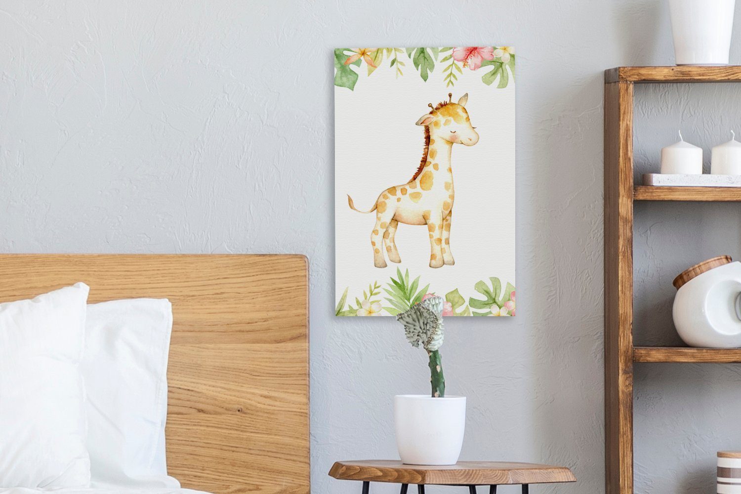 Dschungel fertig bespannt 20x30 - Gemälde, Zackenaufhänger, - (1 Aquarell, Leinwandbild OneMillionCanvasses® inkl. Giraffe cm St), Leinwandbild