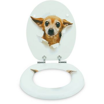 Sanfino WC-Sitz "Chihuahua" Premium Toilettendeckel mit Absenkautomatik aus Holz, mit schönem Hunde-Motiv, hohem Sitzkomfort, einfache Montage