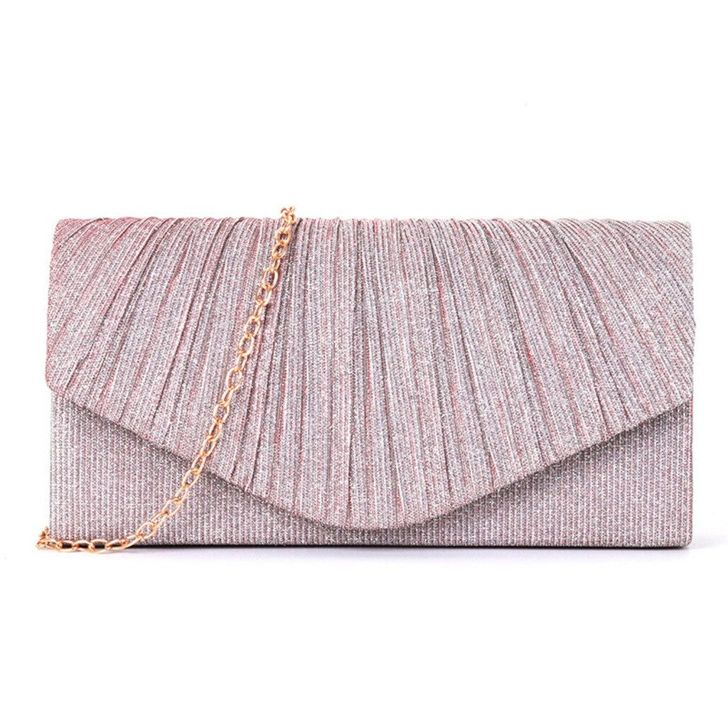 nsihing Clutch Damen Clutch, Glitzer Abendtasche mit Abnehmbarer Schulterkette, Elegante Umhängetasche mit Plissee Design für Party, Hochzeit & Abend