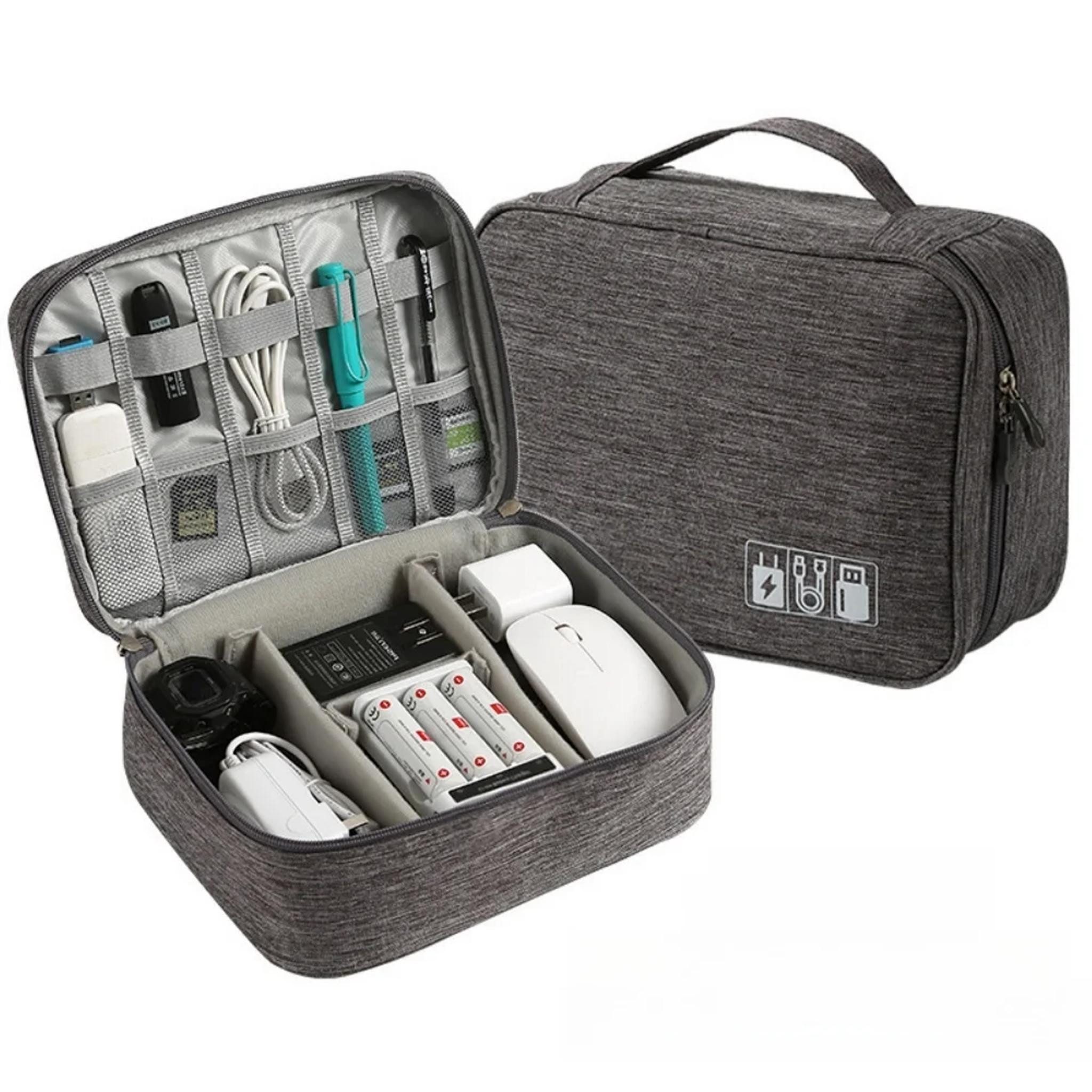 Realb2b Kofferorganizer Reise-Organizer für Kabel und Ladegeräte, wasserdicht, kompakt, grau (Reise-Organizer für Elektronikzubehör, Organizer-Set für Kabel und Zubehör, wasserdicht und kompakt), Wasserdicht, robust, vielseitige Fächer, handlicher Griff