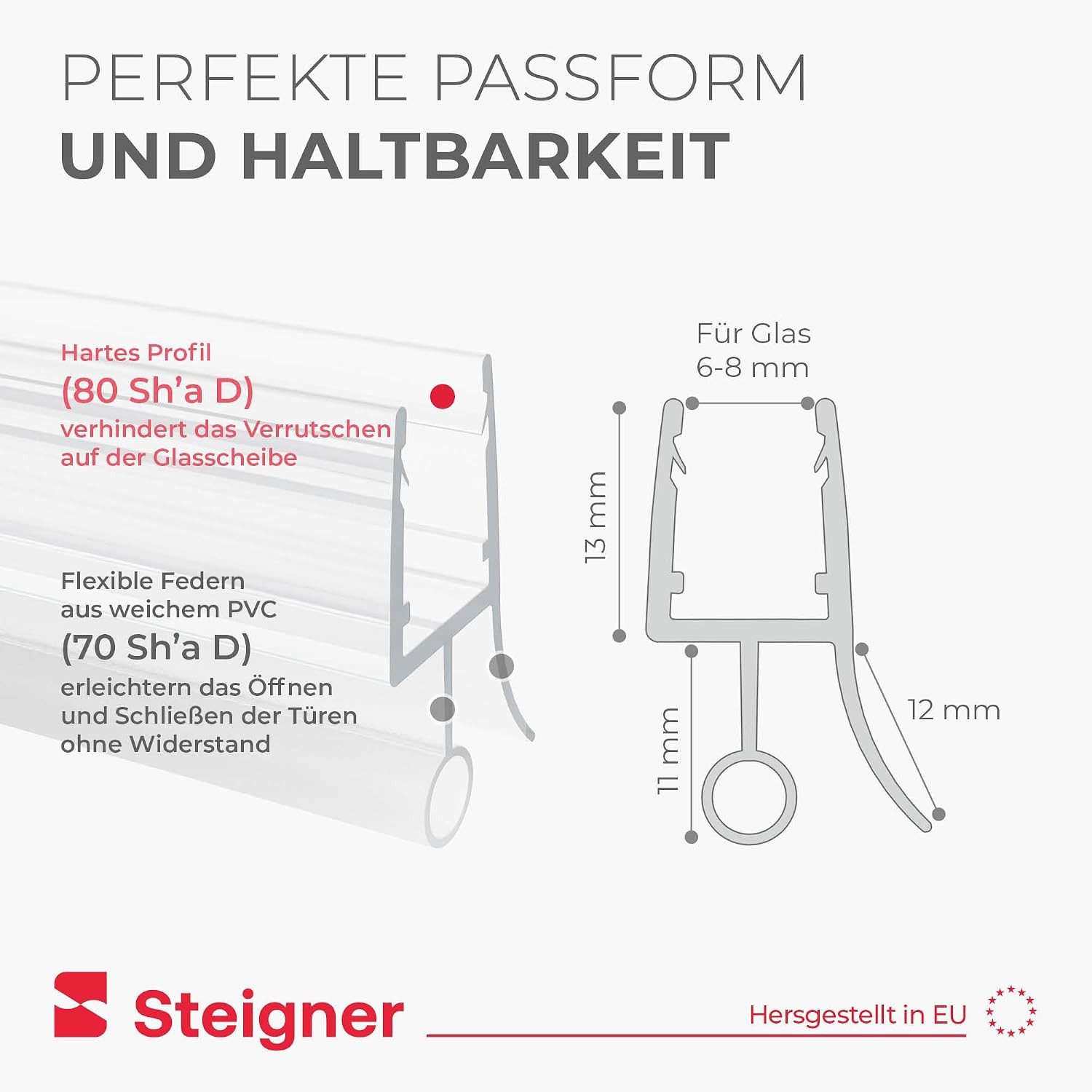 STEIGNER Duschdichtung Duschtürdichtung gebogen UK08 30 cm (1 Stk) Transparent 6-8 mm, L: 30 cm, (1 Stück Packung, Einzeldichtung), Duschdichtung Runddusche ode – Bild 4 von 5