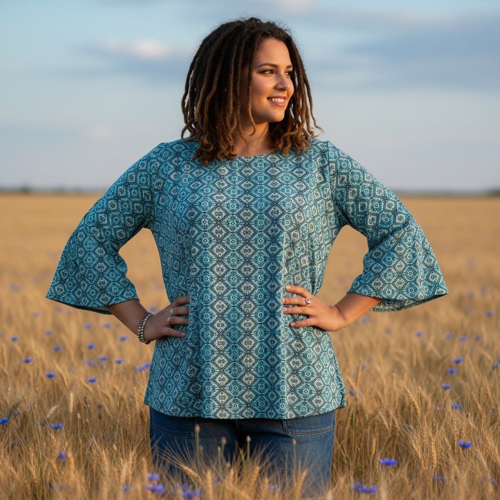 Guru-Shop Longbluse Tunika mit Trompetenärmeln für starke Frauen,.. Hippie, günstig online kaufen