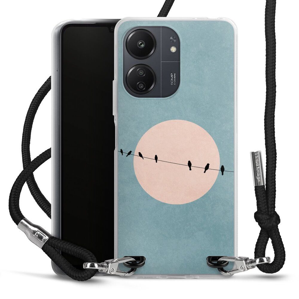 DeinDesign Handyhülle Vogel Mond türkis The Beauty Of Silence, Xiaomi Redmi 13C 4G Handykette Hülle mit Band Case zum Umhängen