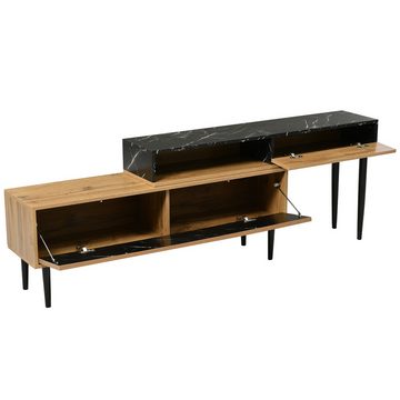 Merax Lowboard mit Tischplatte in Marmoroptik und Metallbeine, TV-Schrank stapelbar, TV-Board Länge verstellbar, Bis 200cm