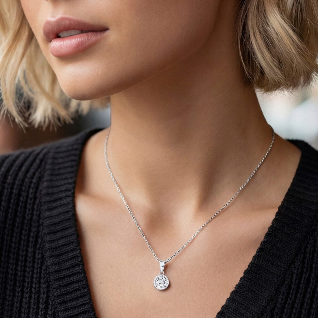 Lotus Kette mit Anhänger Silver Damen Halskette LP3104-1/1 Silber Zirkonia 42+3 cm