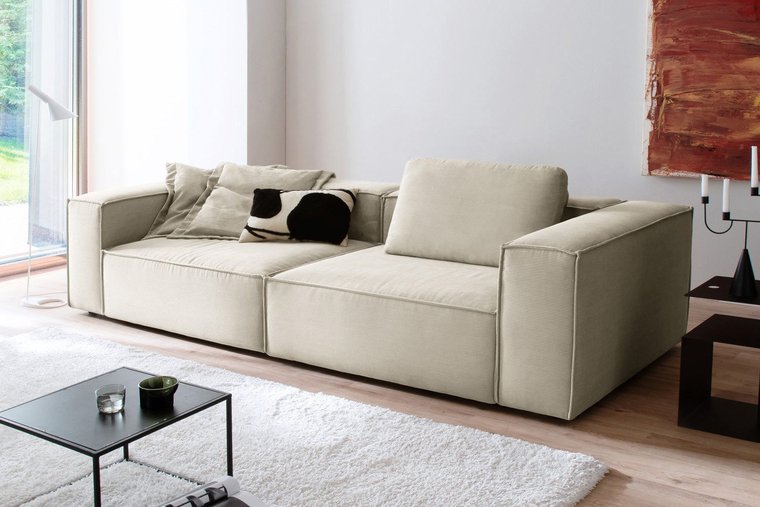 KAWOLA Sofa CARMO, Sofa Couch Feincord verschiedene Farben 306x118 cm