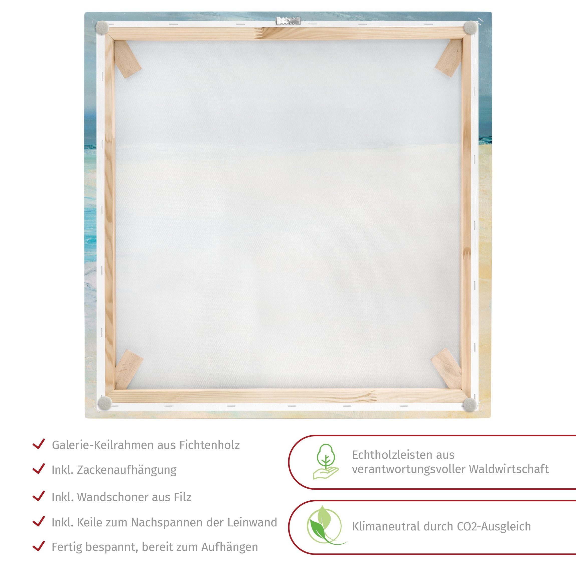 Bilderdepot24 Leinwandbild Strand Natur Modern Sturm dem Meer creme beige Bild auf Leinwand XXL, Wohnzimmer Schlafzimmer Küche Flur Wandbild Kunstdruck Wanddeko Druck