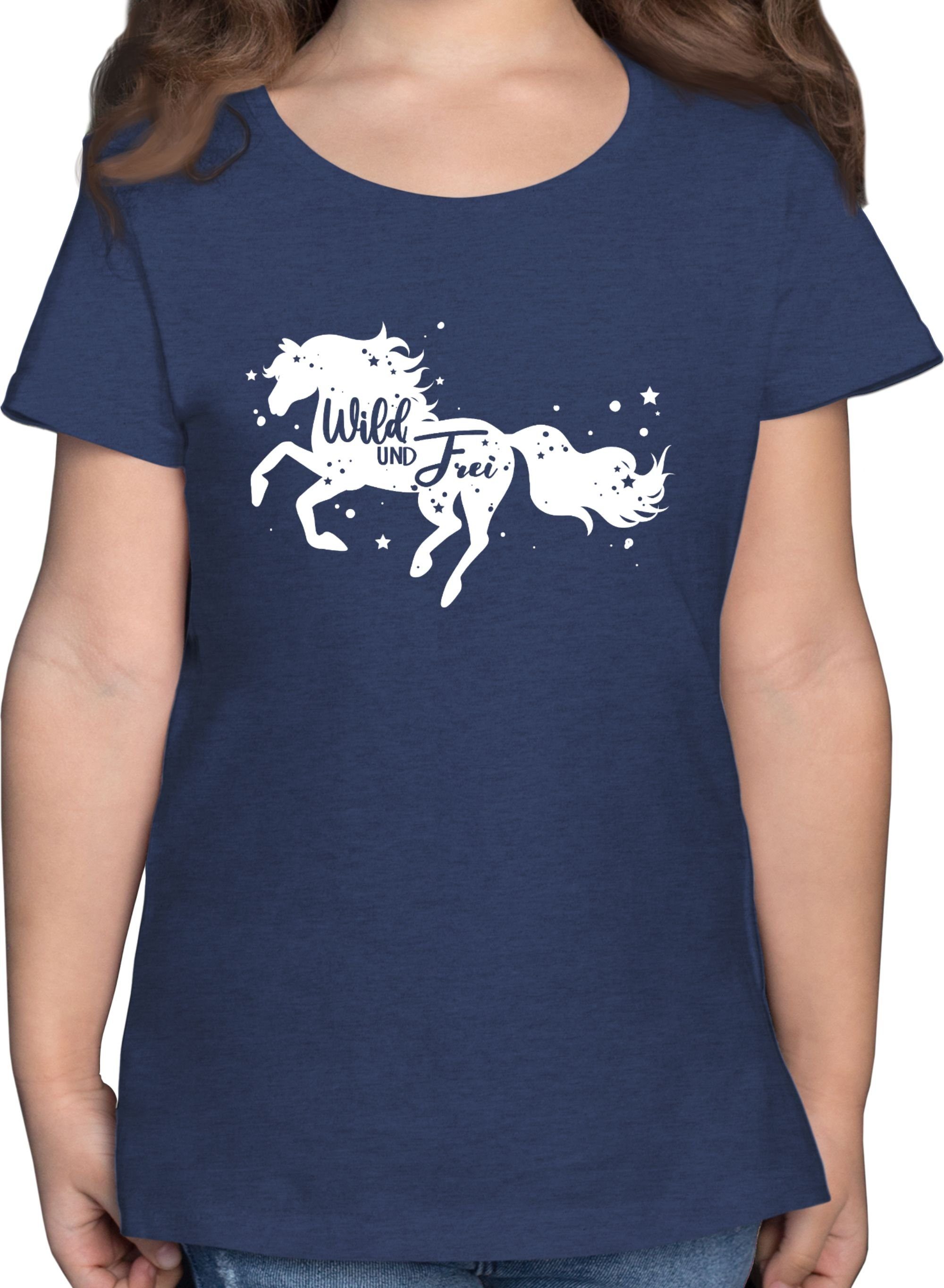 Pferdemotiv Frei 3 T-Shirt Shirtracer Pferd Dunkelblau und Meliert Wild