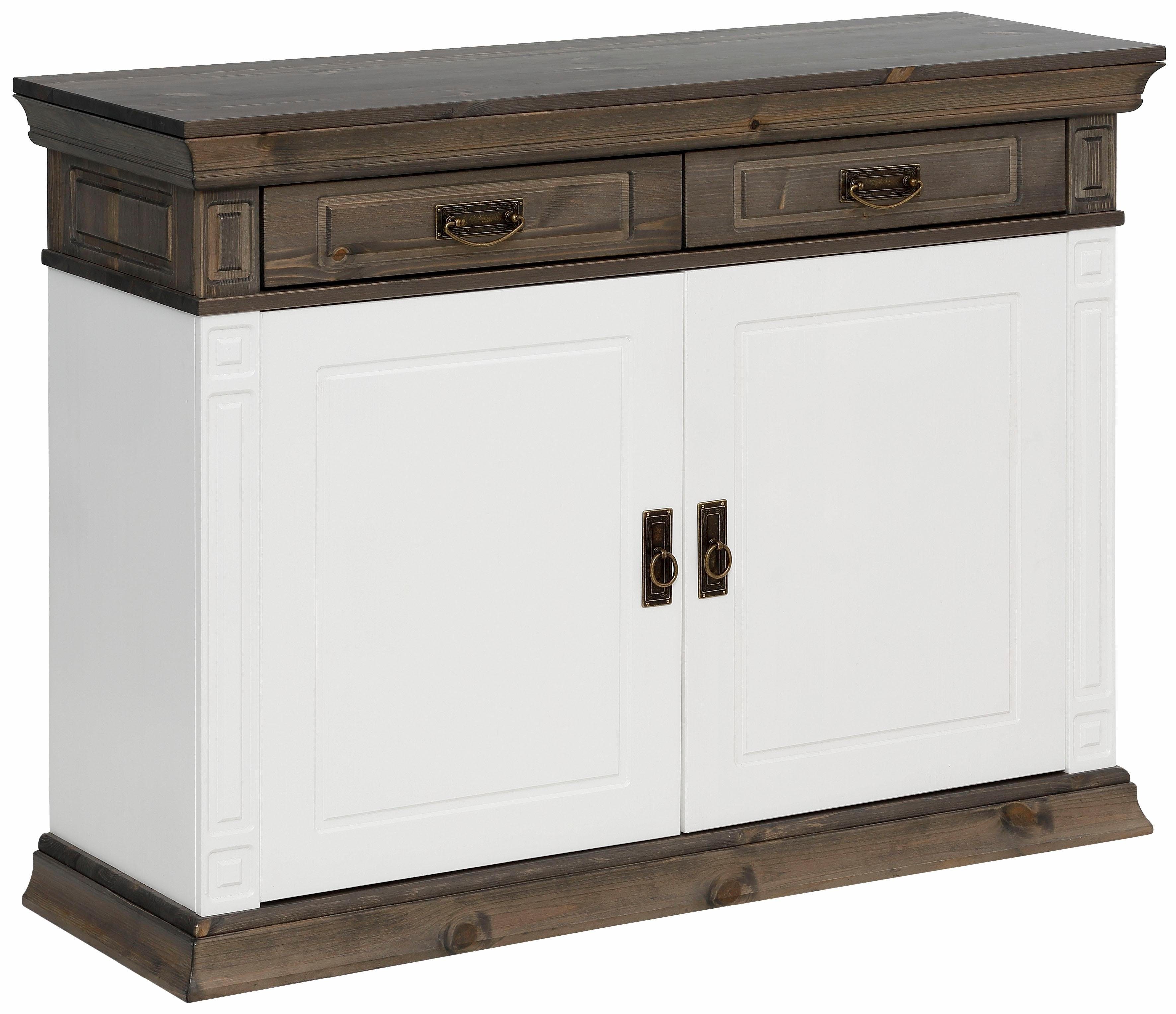 OTTO home Kommode Vinales, mit 2 Schubläden, 2 Türen und Messinggriffe im Jugendstil, Messinggriffe im Jugendstil, mit Zierleisten und elegantem Sockel