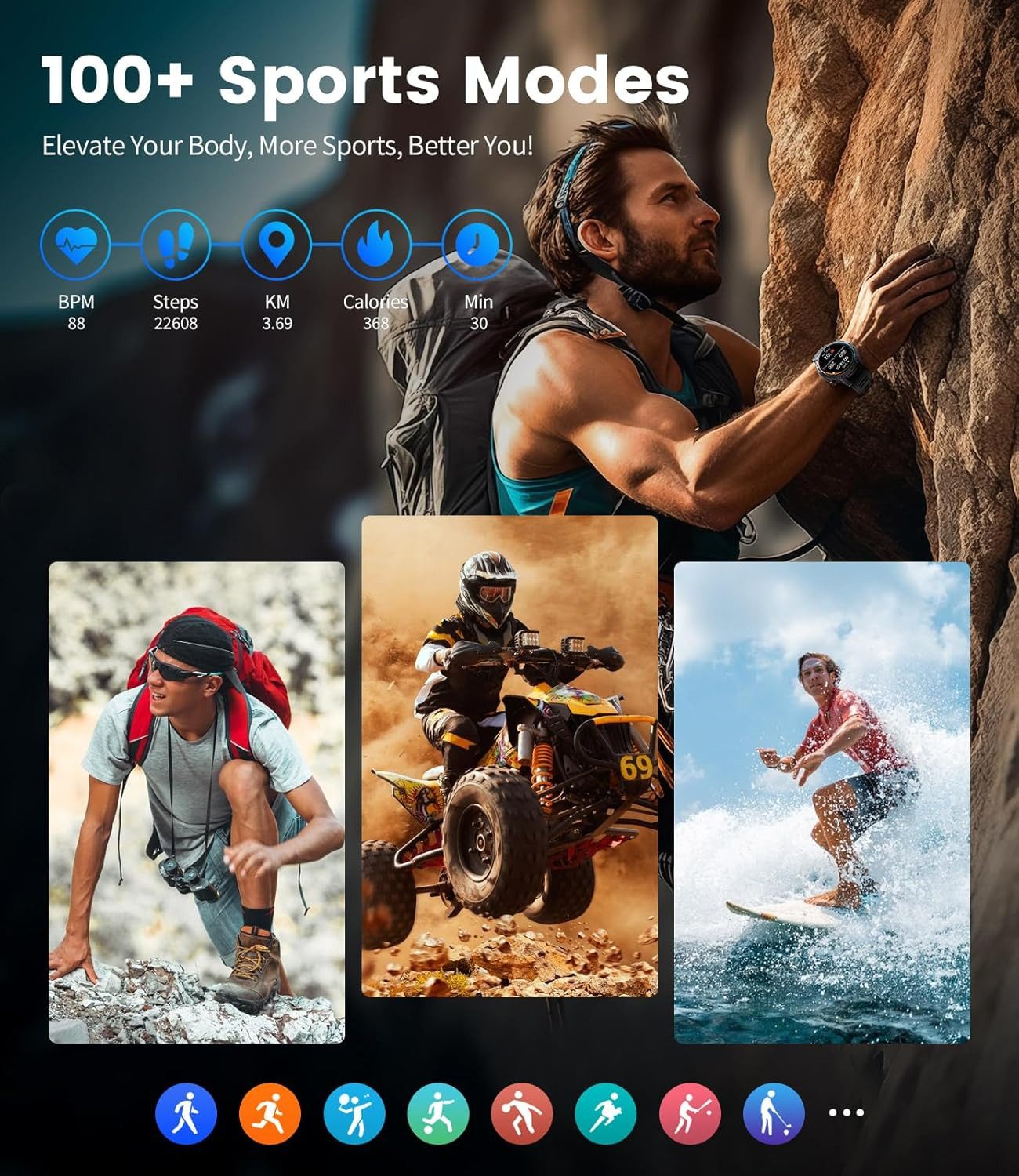 Lige Herren"s Telefonfunktion; AMOLED Display Gesundheitsüberwachung IP68 Smartwatch (1,43 Zoll, Android/iOS), Bluetooth Anrufe Edelstahlgehäuse Schlafanalyse Sportmodi Vielfalt