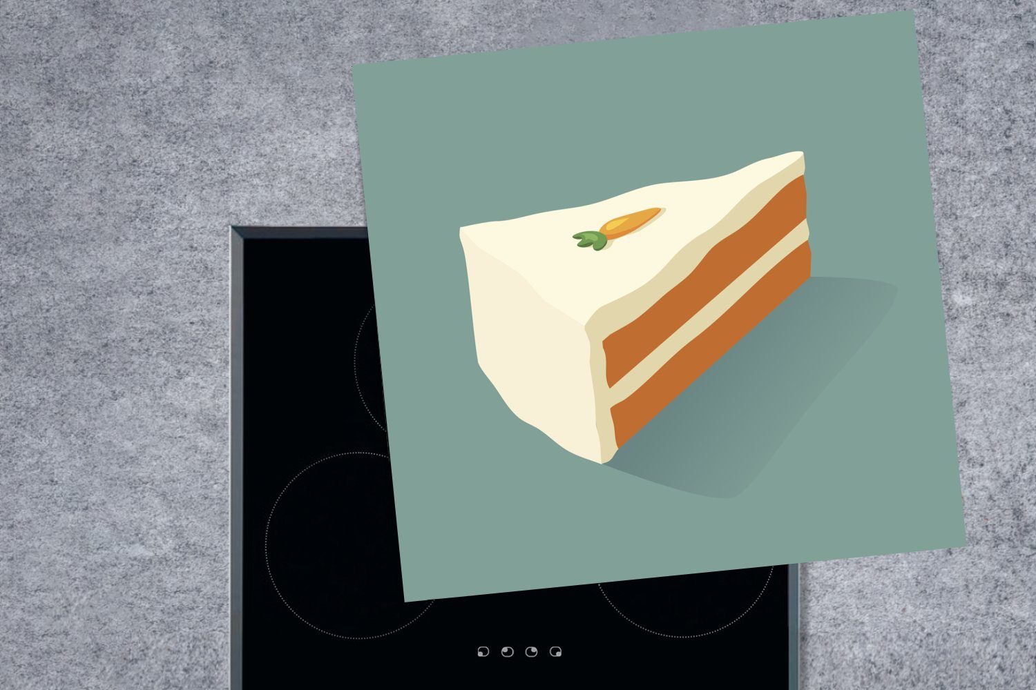 MuchoWow Herdblende-/Abdeckplatte Eine Illustration eines Karottenkuchenstücks, 78x78 Ceranfeldabdeckung, Arbeitsplatte tlg), Vinyl, küche (1 cm, für