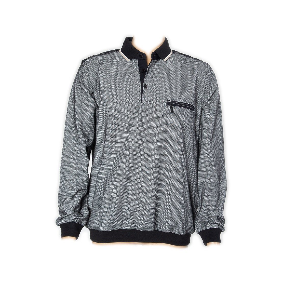 Hajo Sweatshirt Piqué Herren Sweatshirt „Stay Fresh“ im Polostyle  Brusttasche mit Reißverschluss, Knopfleiste, Polokragen