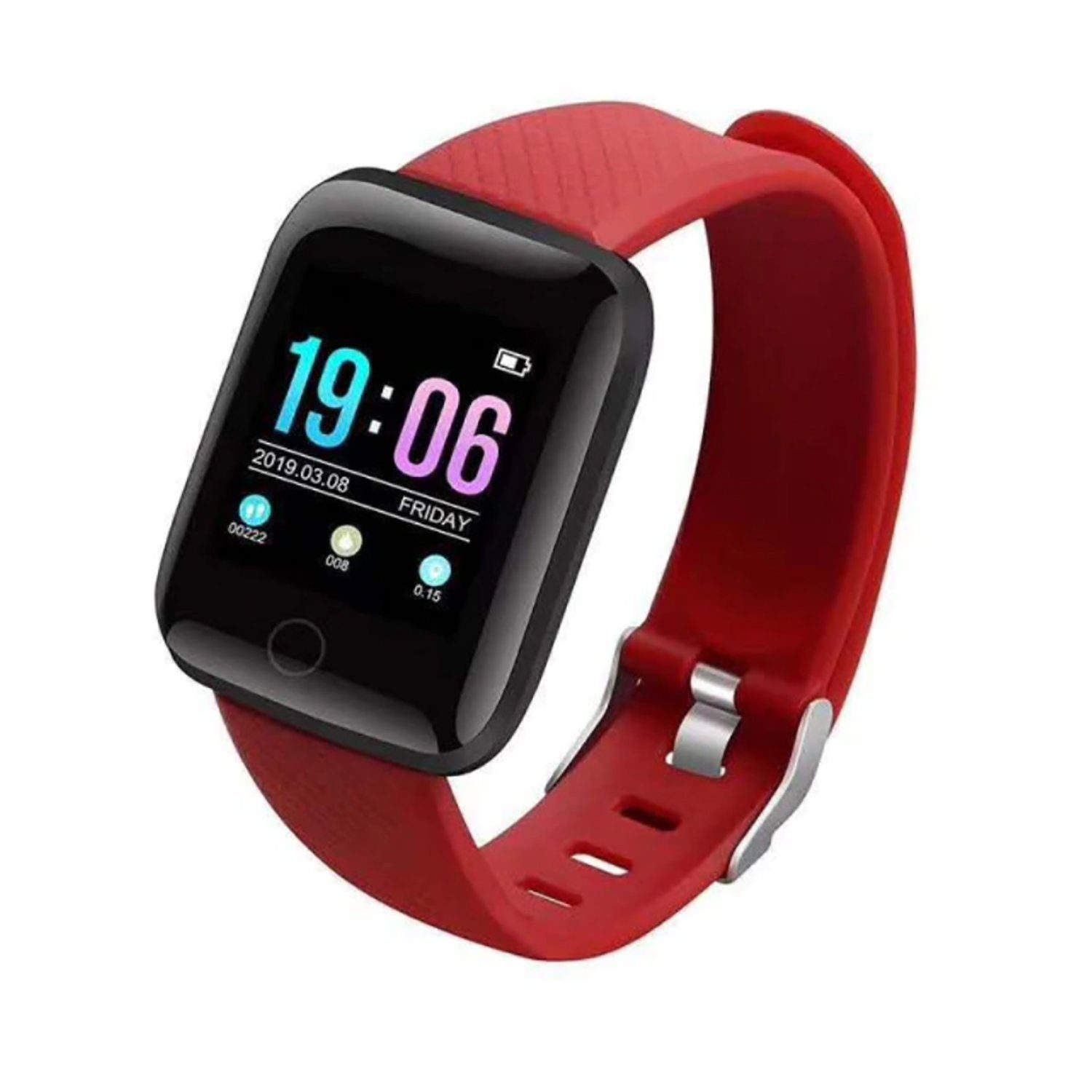 TPFNet SW13 mit Silikon Armband und Schrittzähler Smartwatch (Android), mit Blutdrucksmesser, Musiksteuerung, Kalorien, Social Media wie Whatsapp etc., Rot