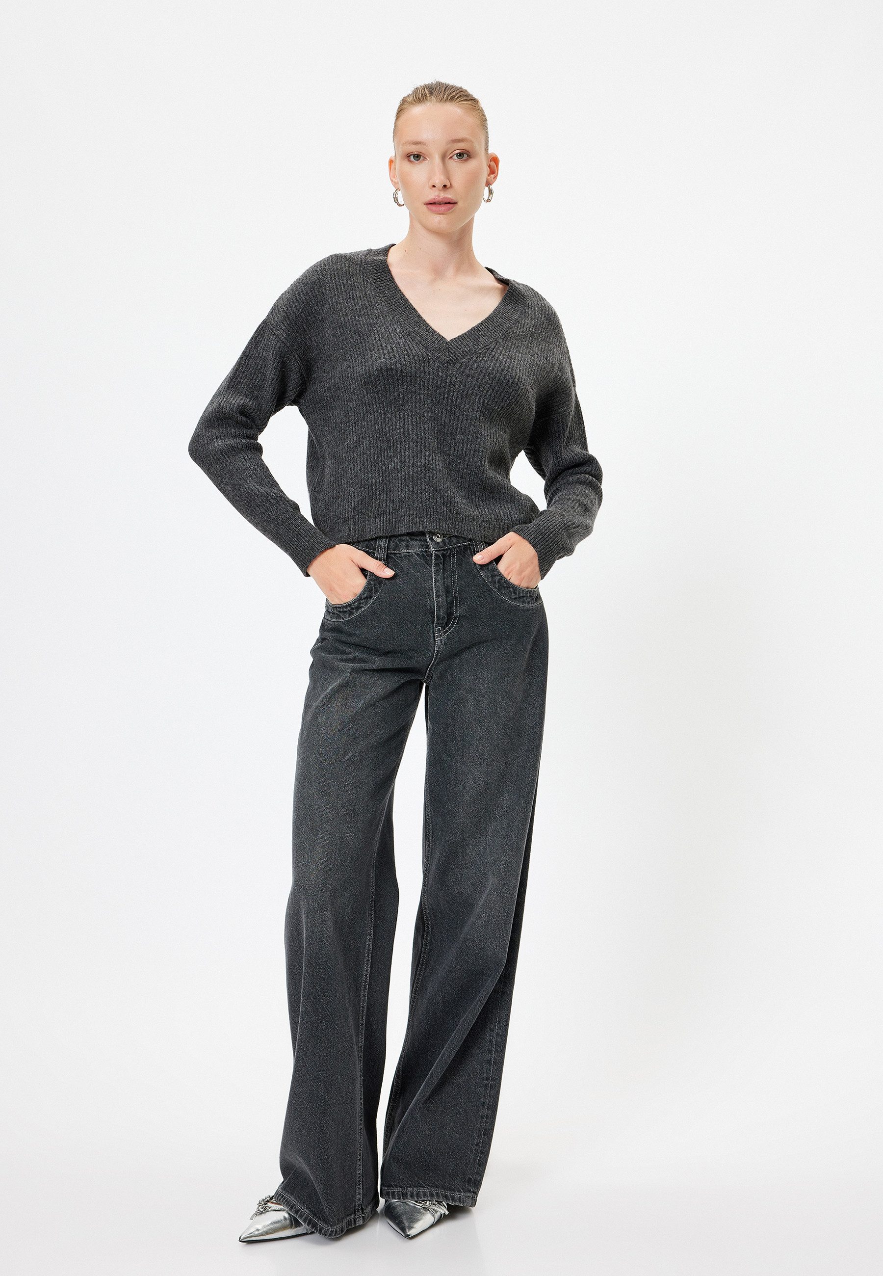 V-Ausschnitt-Pullover V-Kragen Regular