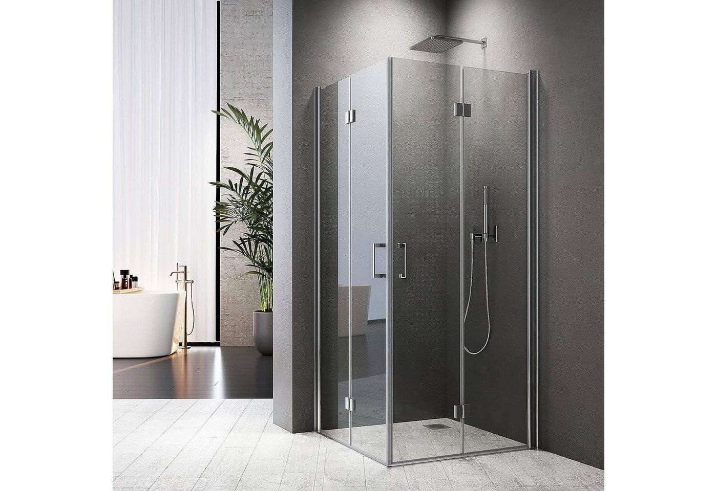 Thumbnail - Boromal Eckdusche Duschkabine Eckeinstieg Falttür 195H Duschabtrennung Dusche 6mm ESG, BxT: 75x75 cm, Sicherheitsglas, G...
