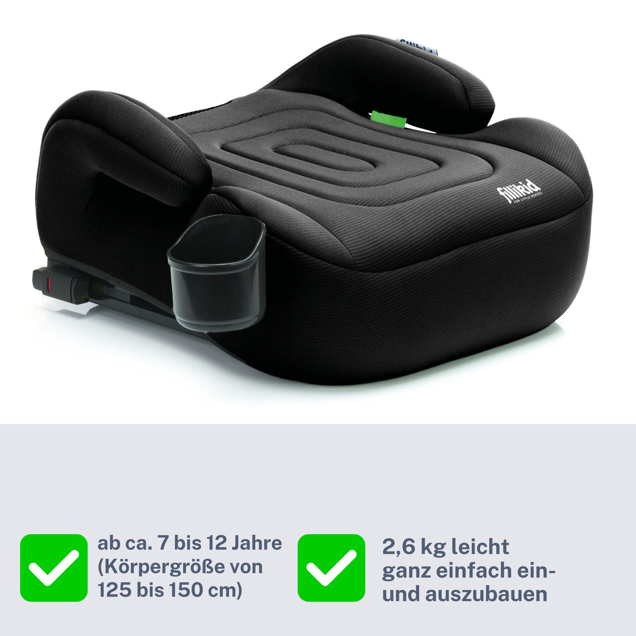Fillikid Kindersitzerhöhung Sitzerhöhung mit verlängerbarer Isofix i-size Exklusiv