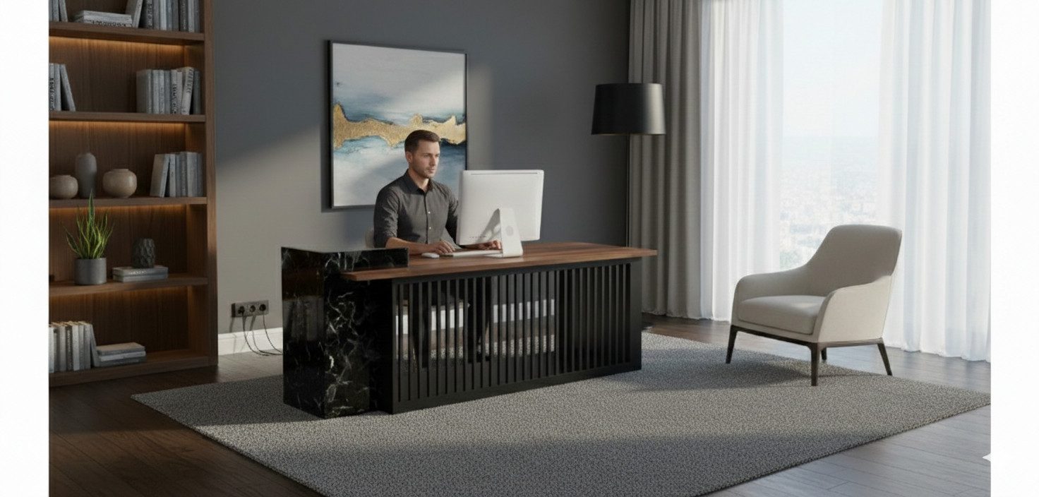 JVmoebel Schreibtisch Eleanter Chefschreibtisch Farbe Schwarz Modernes Design Holzrahmen