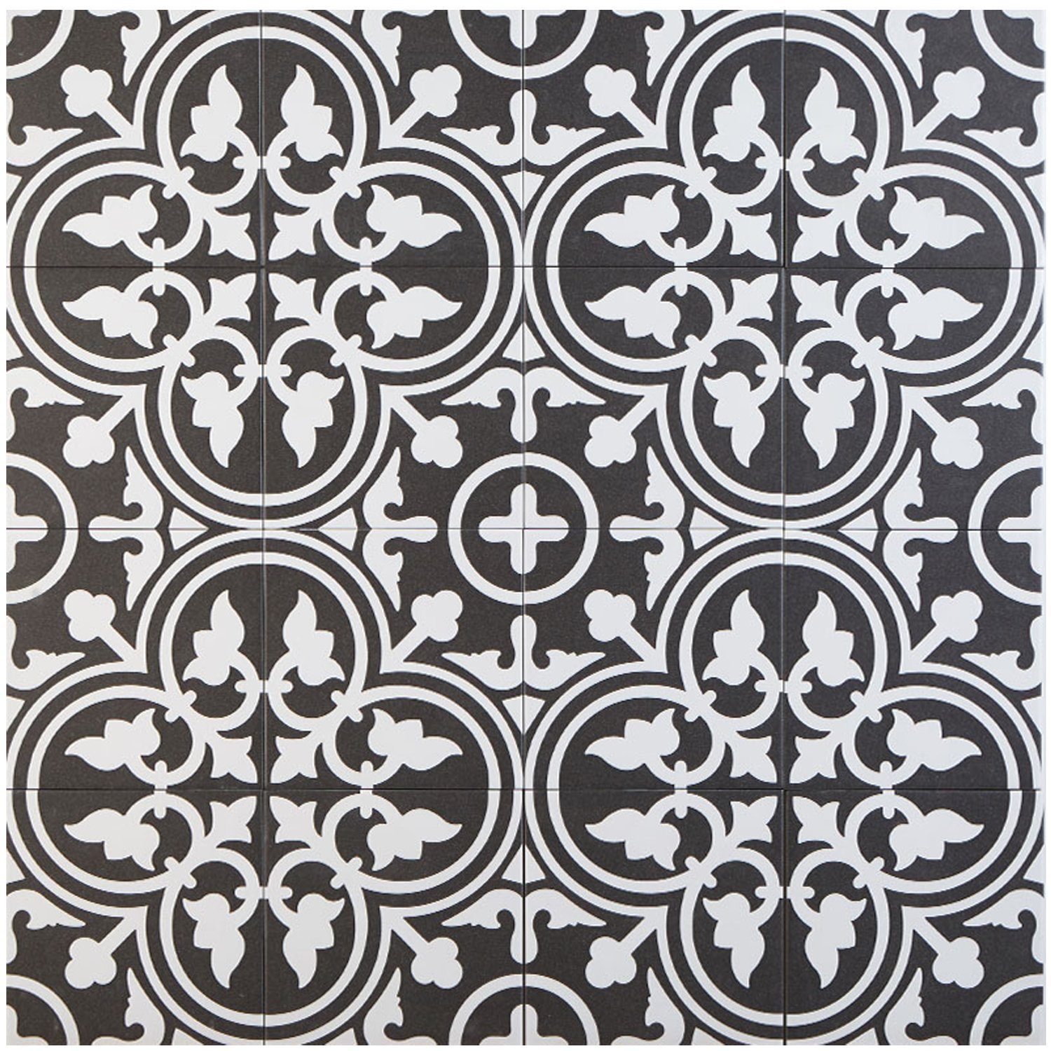 Casa Moro Bodenfliese Mediterrane Keramikfliesen orientalisch Flavie Noir 20x20 cm, Weiß und Schwarz, 1 qm Feinsteinzeug in Zementoptik frostsicher, für schöne Küche Flur Wohnzimmer, FL7005