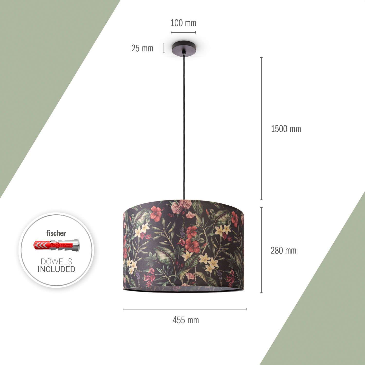 Paco Home Pendelleuchte Hugo Flower, ohne Leuchtmittel, Schlafzimmer Pendelleuchte Wohnzimmer Blumen Stoff Lampenschirm