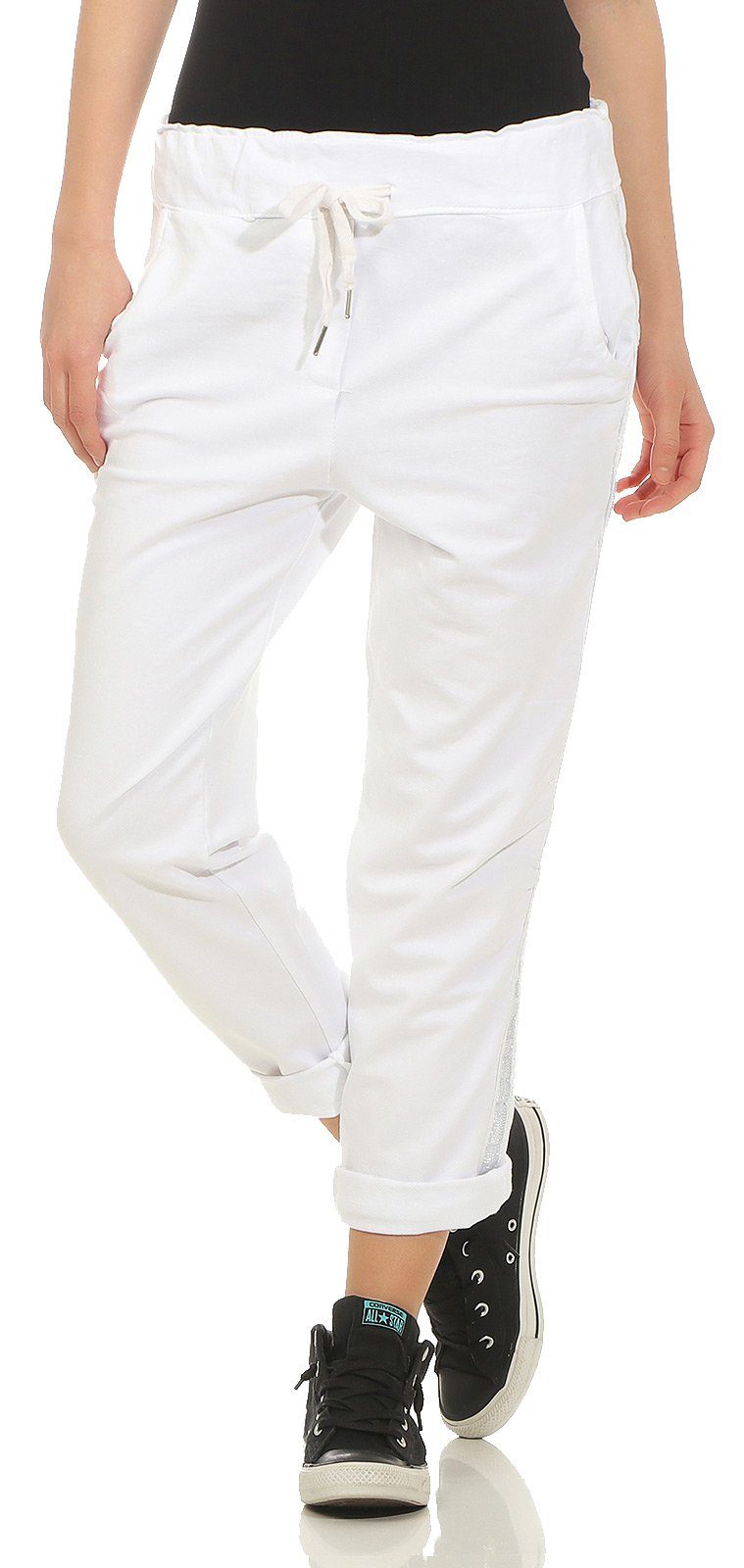 Mississhop Jogginghose Damen Baumwollhose seitlichen Glitzerstreifen günstig online kaufen