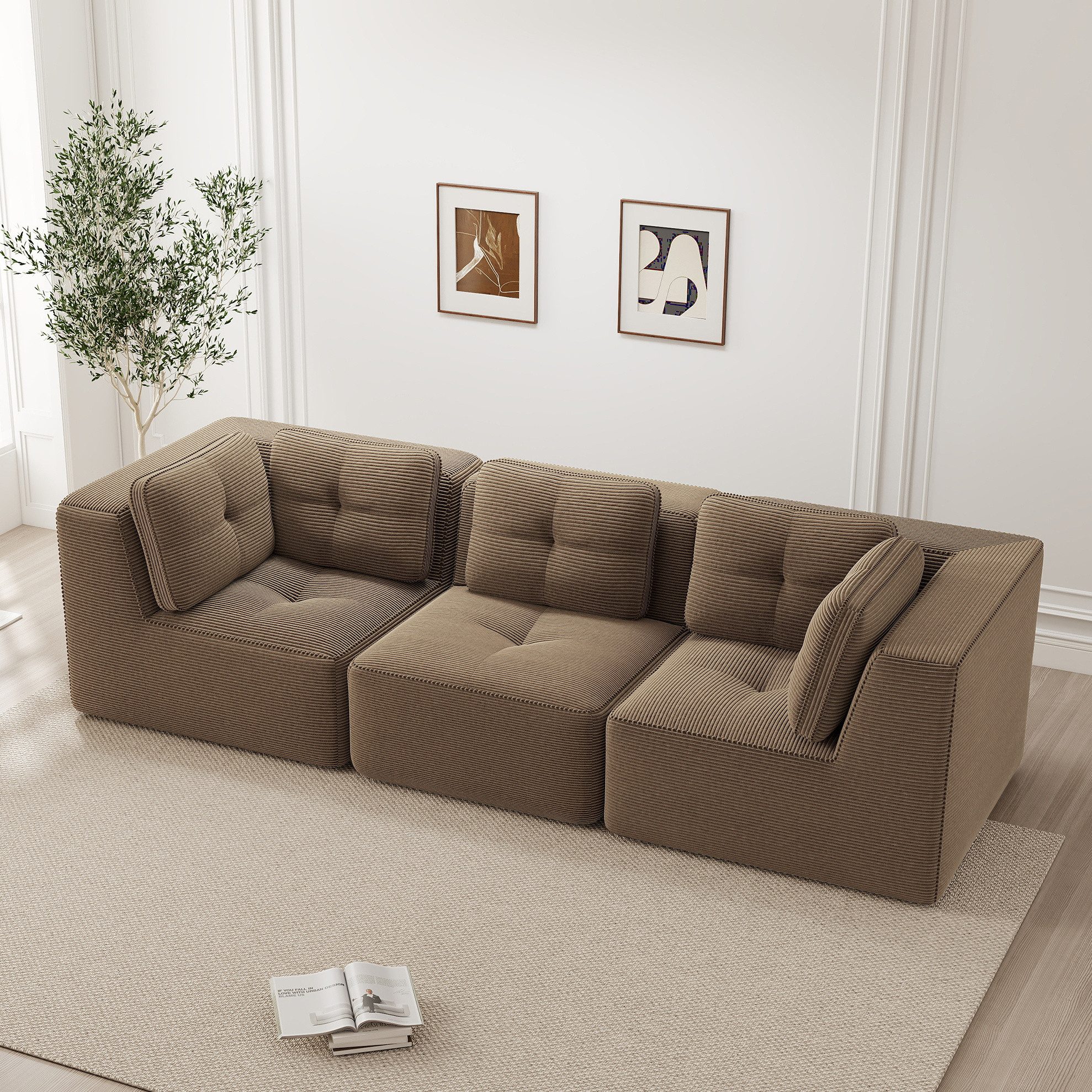 OKWISH Loungesofa Montagefreies Modulsofa, aus haustierfreundlichem Cordstoff mit flexiblen L-/U-Formen und vielseitigen Sitzkonfigurationen 1 Teile