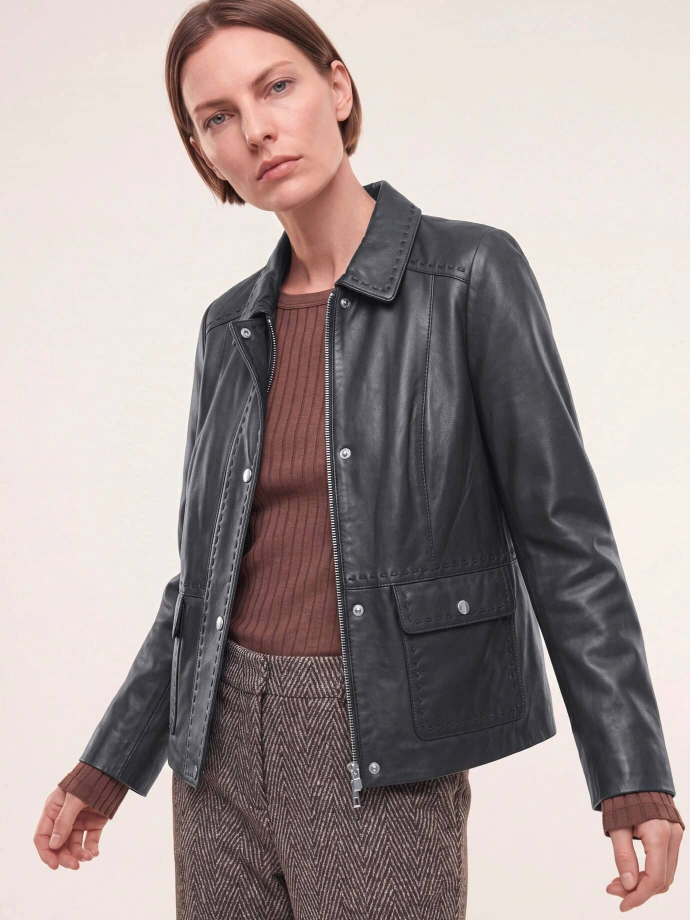 Walbusch Lederjacke Damen Kurze Jacke aus Lammnappa Umlegekragen, modern – Bild 3 von 4