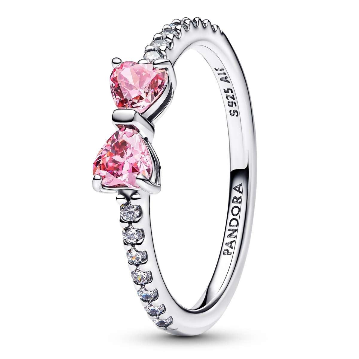Pandora Silberring 193510C01, für Damen Funkelnde Pinkfarbene Schleife