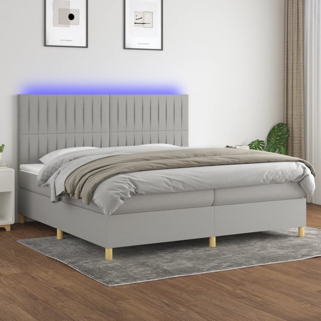 vidaXL Boxspringbett Boxspringbett mit Matratze LED Hellgrau 200x200 cm Sto günstig online kaufen