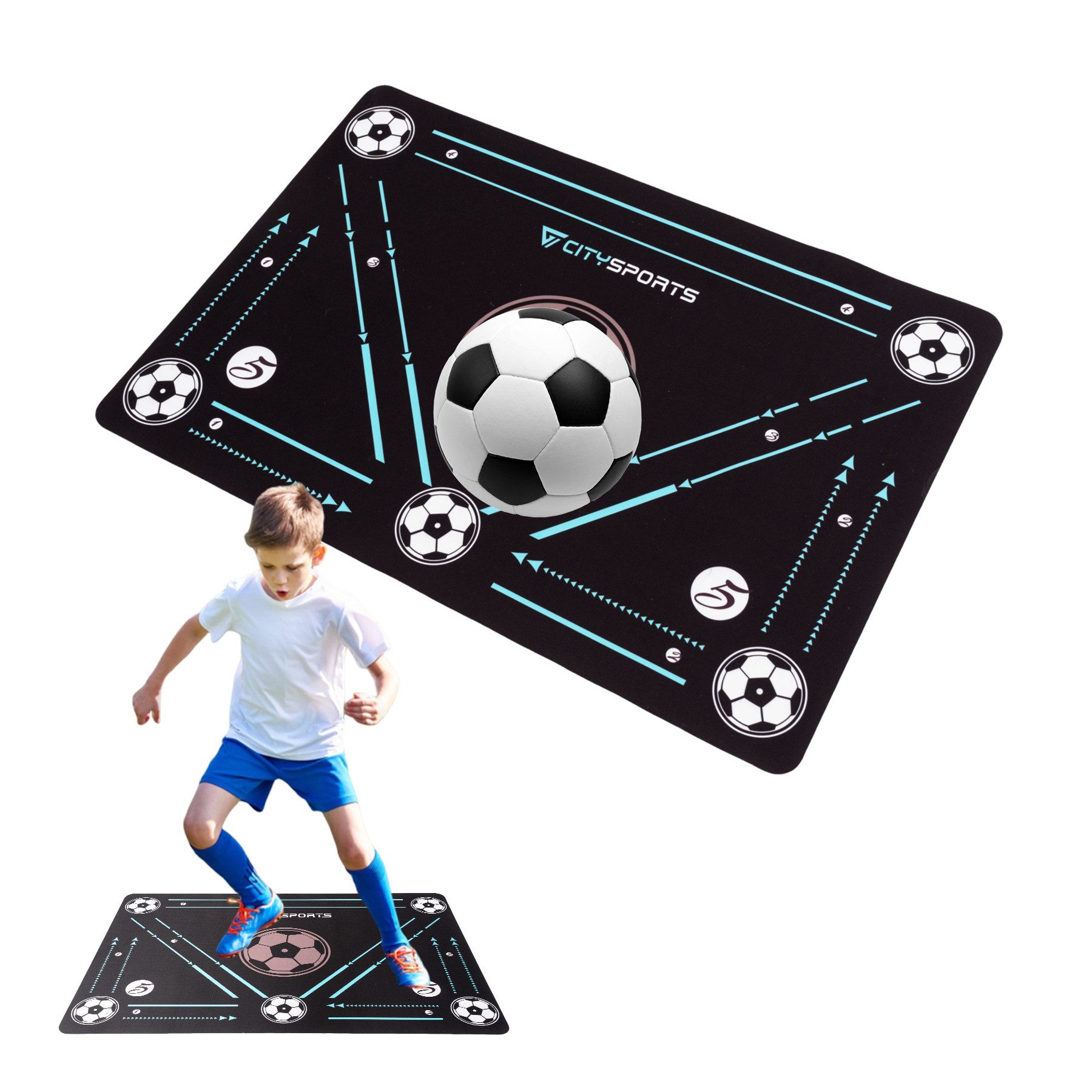 CITYSPORTS Fitnessmatte Fußball-Trainingsmatte 60 x 90 cm Fußball-Fußarbeitsmatte, Verdickt, rutschfest, kratzfest, Fußballtraining, Ballkontrolltraining