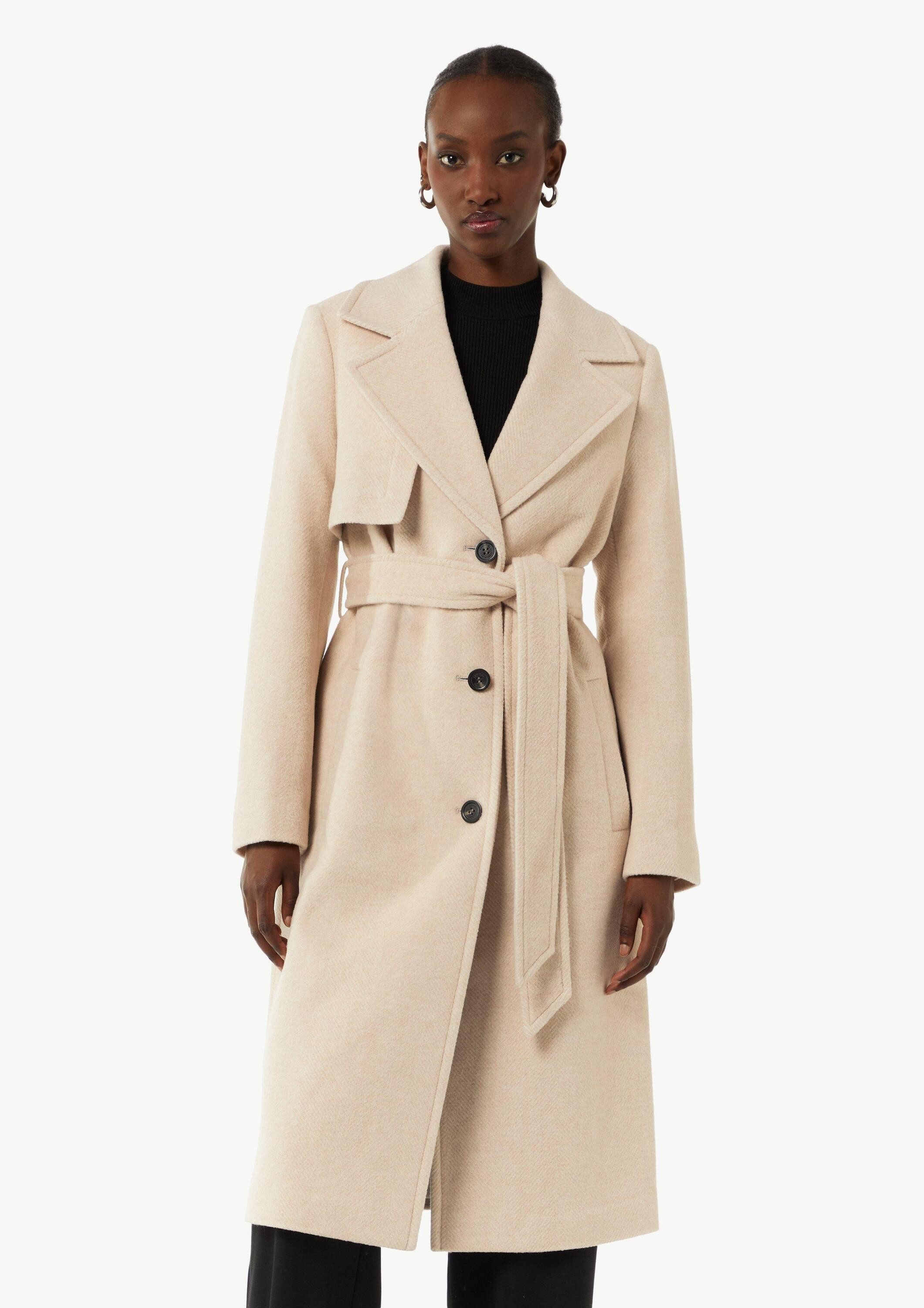 comma Trenchcoat Outdoor-Mantel Mantel in Wolloptik mit Fischgrat-Struktur